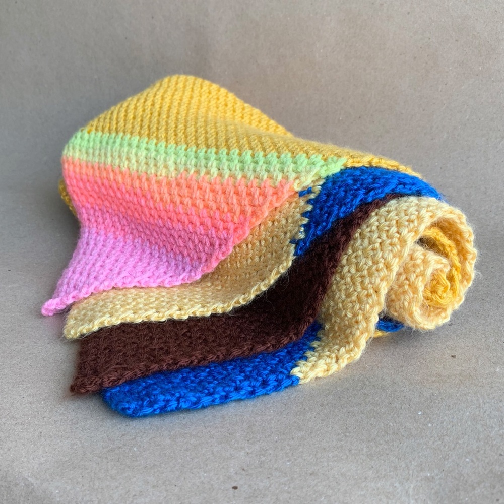 Vintage Crochet Asymmetric Stripe Throw Blanket - Picture 2 of 10